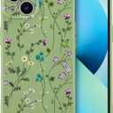 RALEAVO Floral Case for iPhone 13,Liquid Silicone Cover with Cute Flower Branch Pattern for Girls Women Slim Soft Rubber Protective Phone Case for iPhone 13 6.1",Green