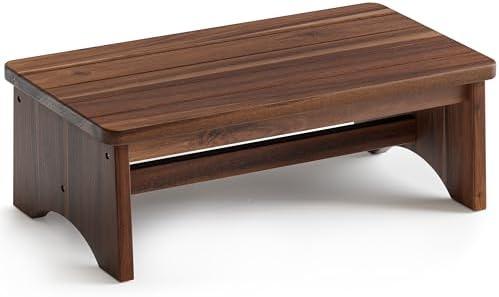 FANATU Extra Wide 26in Wooden Step Stool, Heavy Duty One Step Stool for Adults and Seniors, Holds Up to 550 lbs, Reinforced Cross Bar, Non-Skid Surface (Walnut)