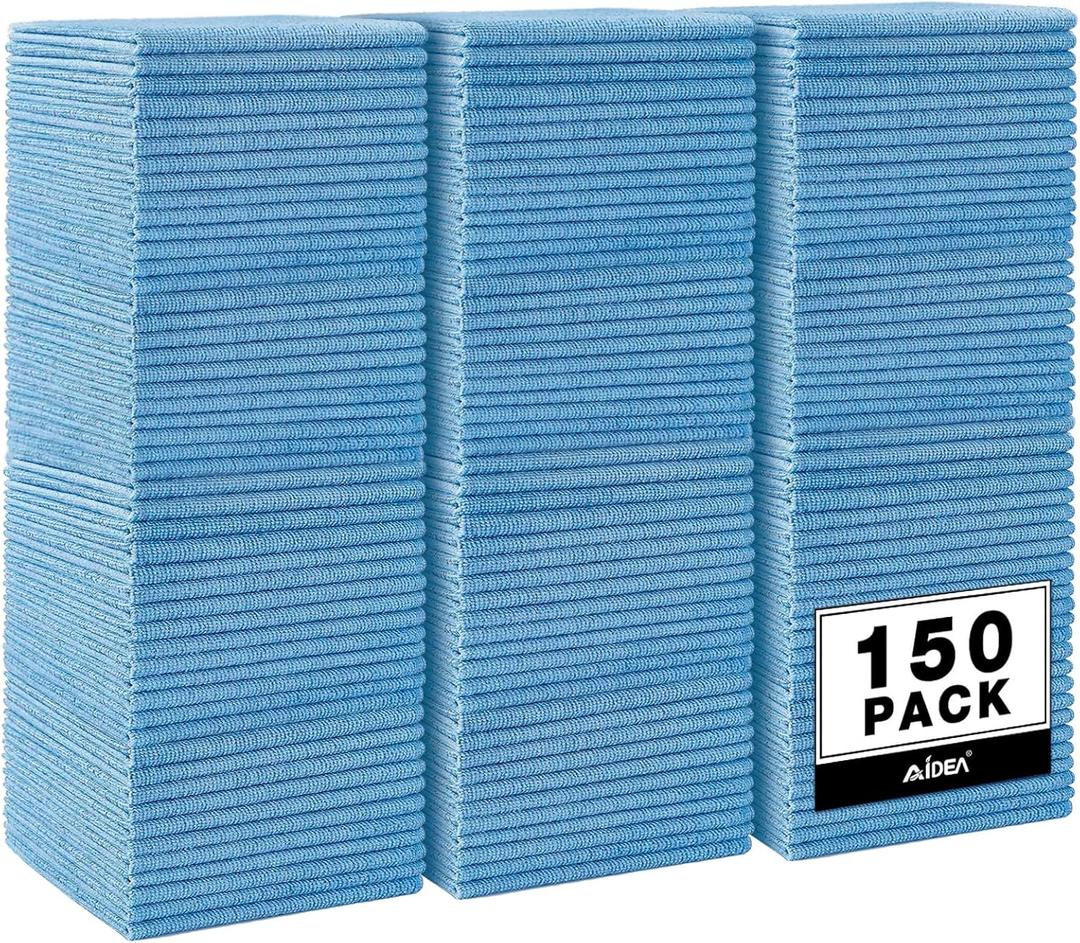 AIDEA Microfiber Cleaning Cloth Blue,150PK, Shop Rags, Microfiber Towels for Cars, Dusting Cloth Lint Free Rags, Absorbent Towels for SUVs, House, Kitchen, Mechanic, Workshops, 12"12"