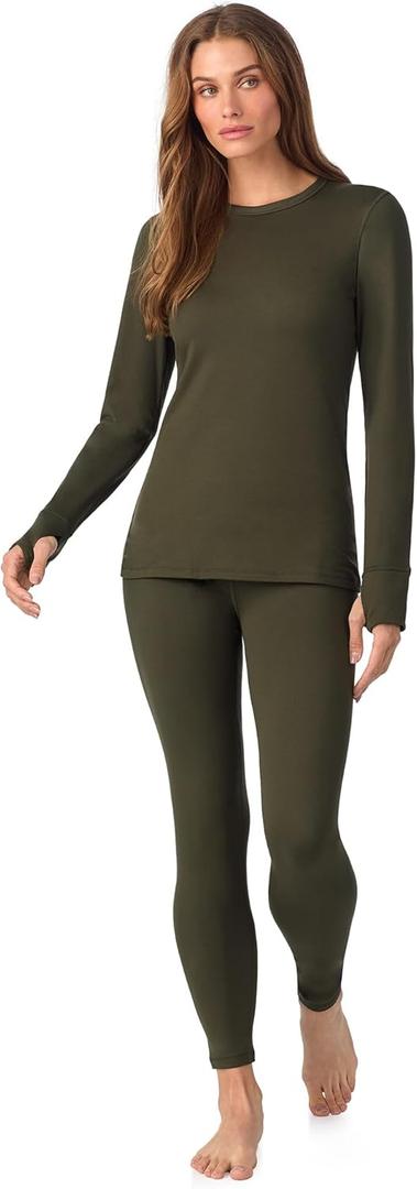 Cuddl Duds Womens Heavyweight Cold Weather Fleece Lined Thermal Set  Long Sleeve Top & Leggings - Winter Lounge Sets (X-Large, Hunter Green)