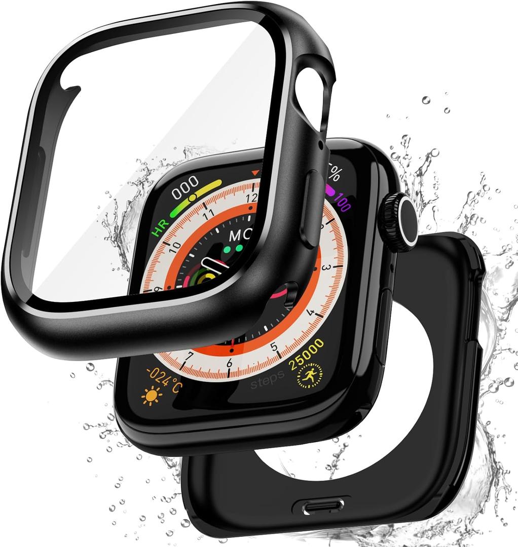 Metal Waterproof Case Compatible for Apple Watch Cover 46mm Series 11 10 with Built-in Tempered Glass Screen Protector, 2 in 1 Full Metel Coverage Bumper for iWatch 46 mm Black