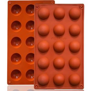 Lerykin Small 15-Cavity Semi Sphere Silicone Molds Non-Stick,2 Packs Half Sphere Silicone Baking Molds for Making Jelly, Chocolates and Cake