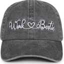 InnoBeta Work Besties Gifts Cap for Women - Adjustable Vintage Washed Cotton Embroidered Hat - Gift for Christmas, Birthday - Dark Grey