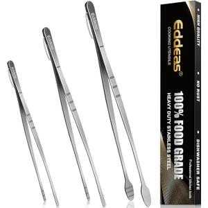 Kitchen Tweezers Tongs, Cooking Tweezers Stainless Steel - 3 Size 12'' 10'' & 8 inch Ideal for Meat, pasta, plating and pinching delicate small pieces of food, Set of 3