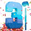 Sratte Number 1 2 3 4 5 6 7 8 9 Piata with Stick Blindfold Confetti, Gradient Blue Piata for Kids Boys Girls Birthday Party Anniversary Decorations Supplies(Number 3)