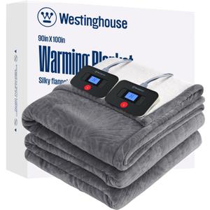 Westinghouse Electric Blanket King, Flower Jacquard Heated Blanket King Size with 10 Heating Levels and 1-12 Hours Auto-Off, Flannel to Sherpa Reversible, Machine Washable, 90" x 100" Inch, Grey