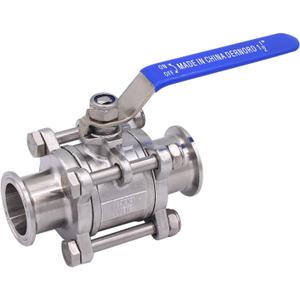 DERNORD 1.5" Sanitary Ball Valve Fits 1.5" Tri-Clamp Clover Stainless Steel 304, PTFE Lined, Two Way & Three Piece (1.5 Inch Tube OD Quick Clamp)