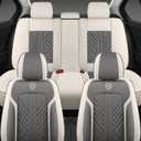 Comfortable Leather Auto Car Seat Covers Front & Rear Seat Protector Fit Sedan SUV 5 Seats Full Set Universal Fit (White Grey)