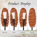 FESHFEN Auburn Wig with Bangs for Women - Long Wavy Natural Looking Synthetic Hair Wigs for Daily Party Costume, 26 inch