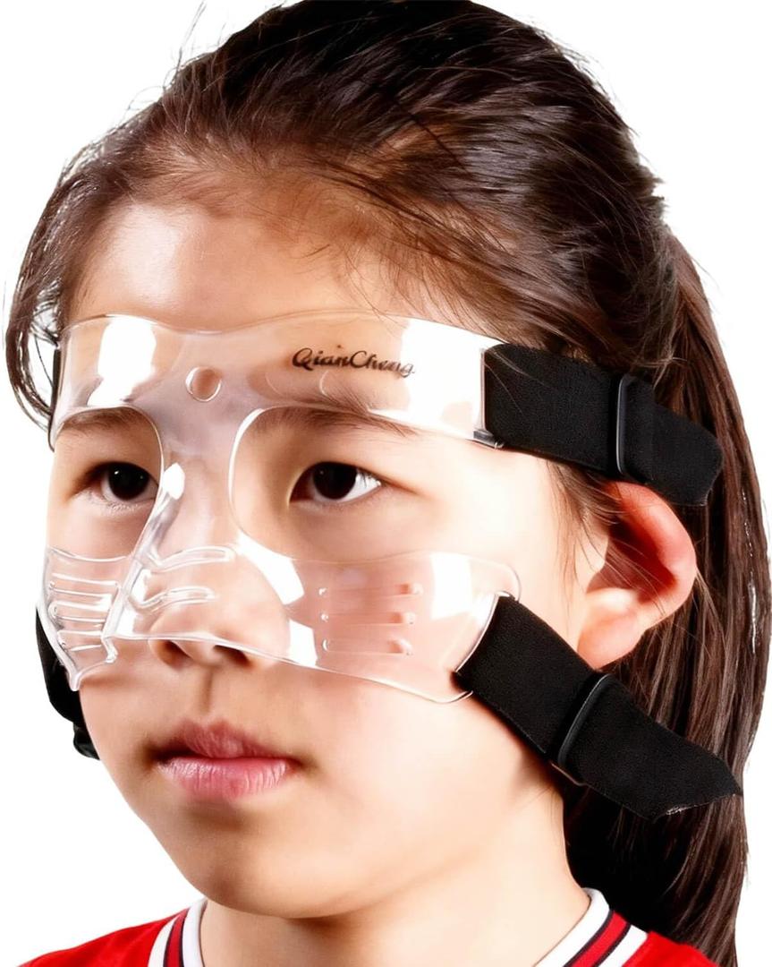 Nose Guard for Broken Nose - Adjustable Face Shield for Basketball, Soccer & Softball - Shatterproof Face Guard with Soft Padding - Wide View and Lightweight (Small Size)
