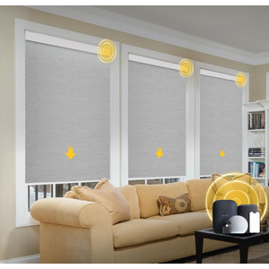 Motorized Blinds with Remote, Grasscloth Fabric Smart Blinds with Valance Cover, Cordless Automatic Roller Shades, Blackout Electric Blinds for Windows,Gray 30" W x 72" H