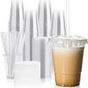 JOLLY CHEF 100 Pack 16 oz Clear Plastic Cups with Lids and Straws, Disposable Iced Coffee Cups with Lids for Smoothies, Milkshakes, Cold Drinks, Includes Paper Lid Liners