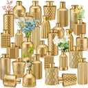 Yaomiao 30 Pcs Vases Bulk Colored Flower Glass Bud Vases Valentine Vintage Colored Glass Bottles Colorful Rustic Embossed for Home Wedding Table Decorations Gifts (Gold Series)