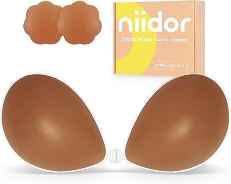 Niidor Adhesive Bra Strapless Ultra Sticky Invisible Push up Silicone Bra Multiple Colors Sizes Reusable for Backless Dress