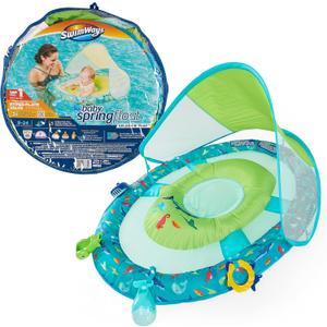 SwimWays Baby Spring Float Splash N Play, Baby Float with Canopy & UPF Protection, Baby Pool Toys & Swimming Pool Accessories for Kids 9-24 Months