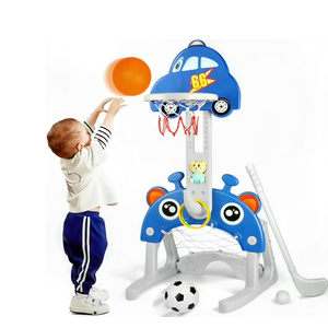 Hot Bee 5 in 1 Sports Activity Center for Toddlers, Adjustable Height Basketball Hoop, Toy Golf, Soccer Game&Ring Toss, Indoor/Outdoor Christmas Birthday Gifts for Boys&Girls Aged 3-6