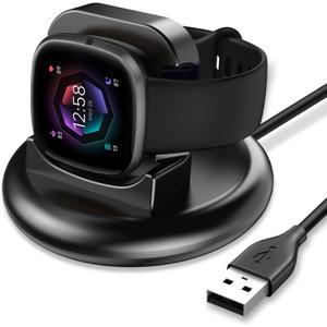 Charger Dock Compatible with Fitbit Sense 2/Versa 4/Sense/Versa 3, Anti-Slip Charging Stand Dock Station Replacement USB Cable 4.3Ft Cord Accessories Cradle Base Holder for Sense 2 Smartwatch
