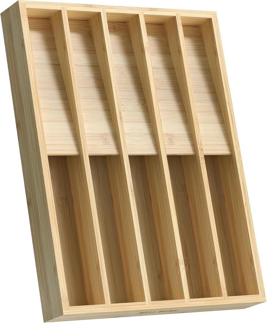 Silverware Organizer, Utensil Drawer Organizer & Cutlery Tray Dividers for Spoons Forks Knives (10 Slot,Natural Bamboo), 16Dx12.3Wx1.7H (Medium)