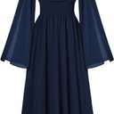 Scarlet Darkness Women Renaissance Dress Split Bell Sleeve Cowl Neck Peasant Medieval Dress (X-Large)
