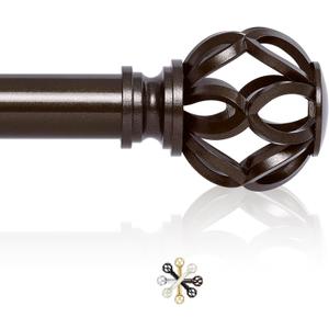 TVWOO Bronze Decorative Farmhouse Curtain Rods:18-45 Inch Adjustable Heavy Duty Single Window Curtain Rod for Bedroom Living Room,Bronze Boho Rustic Drapery Rods with Vintage Twist Finial Easy Install