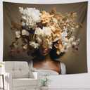 African American tapestry modern classy floral botanical aesthetic black girl brown Polyester wall art for indoor home decor wall hanging for home college dorm Accessories large tapestry 80x60inch