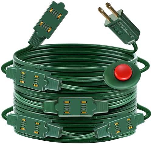 Enhon Indoor Lighted Foot Switch Extension Cord, Foot Switch Extension Cord Outdoor with Sticker, for Christmas Home Kitchen Holiday Decorations, Green(15 Outlets,21 ft)