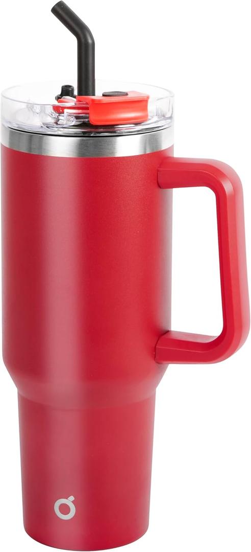 OGGI 40 oz Tumbler with Handle, Straw & Lid - Big Water Bottle, Travel Coffee Mug, Stainless Steel Vacuum Insulated Thermal Cup for Hot Cold Beverages, Cold for 24Hrs & Hot for 12Hrs - Red
