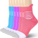 IRAMY Compression Ankle Support Socks Women - Coolmax Wicking, Cushioned Athletic, Plantar Fasciitis Relief 2/3/6 Pairs (Large, Pink+purple+light Blue(3 Packs))