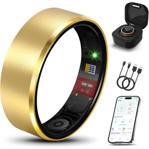 Smart Health Ring 2.0 for Women Men, Slim Scratch & Fingerprint Resistant Design, Efficient Chip Fitness Tracker, Monitors Heart, Pale Gold 9