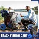 DoubleFill Beach Cart with 12 inch Balloon Wheels for Sand Foldable Beach Buggy Wide Wheel Storage Wagon Rust Free Aluminum Frame with Body Board Holder Removable Tote for Most Terrain(Blue,Classic)