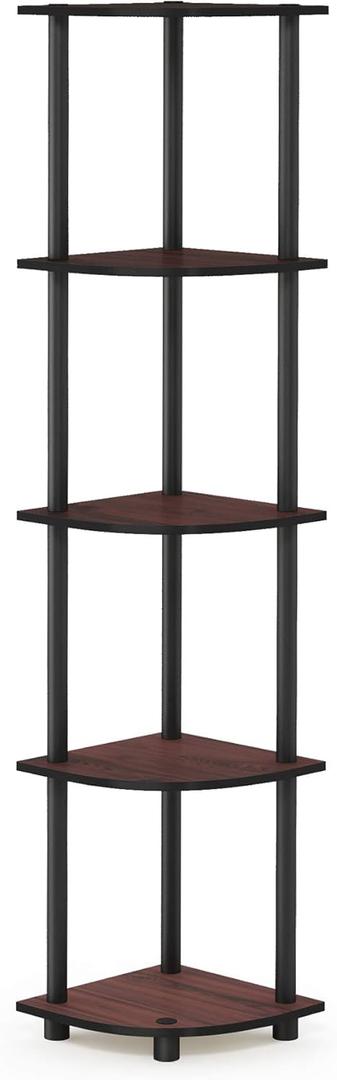 Furinno Turn-N-Tube 5 Tier Corner Display Rack Multipurpose Shelving Unit, 1-Pack, Dark Cherry/Black (5-Tier Round Tube)