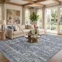 Nakagishi Neutral 8x10 Area Rugs for Living Room Washable Rug, Retro Blue | Pet & Kid Friendly, Non-Slip, Soft, Low-pile Carpet for Living Room/Bedroom/Dining Room/Nursery, Stain Resistant Vintage