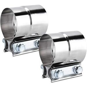 2.5 Inch Exhaust Clamps 2 Packs,2 1/2in Lap Joint Band Clamp 304 Stainless Steel for Muffler Pipe Repair,Catalytic Converters