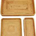 3Pcs Rattan Tray Set - Woven Basket Rectangle for Decoration, Storage, Serving Tray, Snack and Fruit Organizer