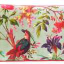 Eyes of India Colorful Velvet Floral Flower Bird Throw Sofa Cushion Couch Pillow Cover Case Boho Chic Decorative Bohemian Accent Indian Handmade (12 X 20 in. (30 X 50 cm), Green)