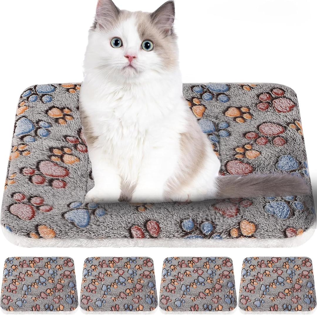 Tuanse 4 Pack Ultra Soft Dog Cat Bed Mat with Cute Prints Reversible Fleece Dog Crate Kennel Pad Cozy Washable Thickened Hamster Guinea Pig Pet Bed Mat for Small Animals(13 x 19 Inches, Gray)