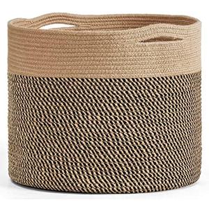 Goodpick Large Cotton Rope Basket 15.8"x15.8"x13.8" Wicker Basket for Blankets, Toy Storage for Living Room, Jute