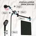 Shower Head, 8 inch Multifunction High Pressure Rain Shower Head with Handheld Spray Combo with 11'' Angle Adjustable Extension Arm/Flow Regulator/Shower System Matte Black