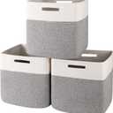 OIAHOMY 13 Inch Cube Storage Bins, 3-Pack Cotton Rope Woven Baskets for Organizing, Insert Storage Baskets for Shelves, Baby Nursery, Closet Organizer, 13 * 13 * 12.6IN, Grey & White