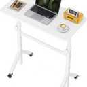 Marsail Mobile Stand Up Desk with Wheels, Adjustable Height Desk from 28.3″ to 46.5″, Rolling Standing Desk with Lockable Wheels, Portable Small Desk for Walking Pad and Treadmill, White, 31.5" x 15.7"