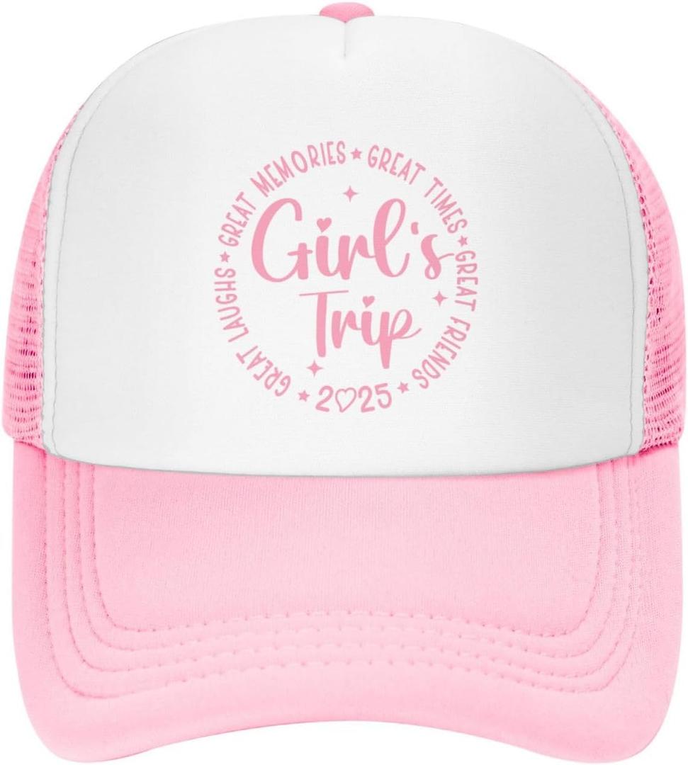 Girl's Trip 2025 Hats for Womens Funny Girl's Trip 2025 Ball caps Funny Vintage Cotton Washed (Pink6)