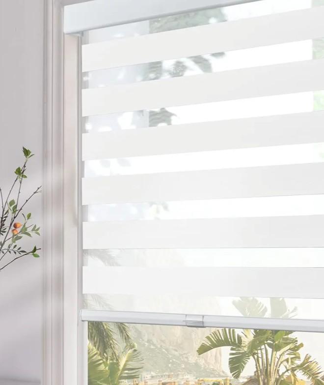 Persilux Cordless Zebra Blinds for Windows (34" W x 72" H, White) with Upgraded Cassette Light Filtering Dual Layers Sheer Roller Blinds Energy Saving Shades for Office and Home