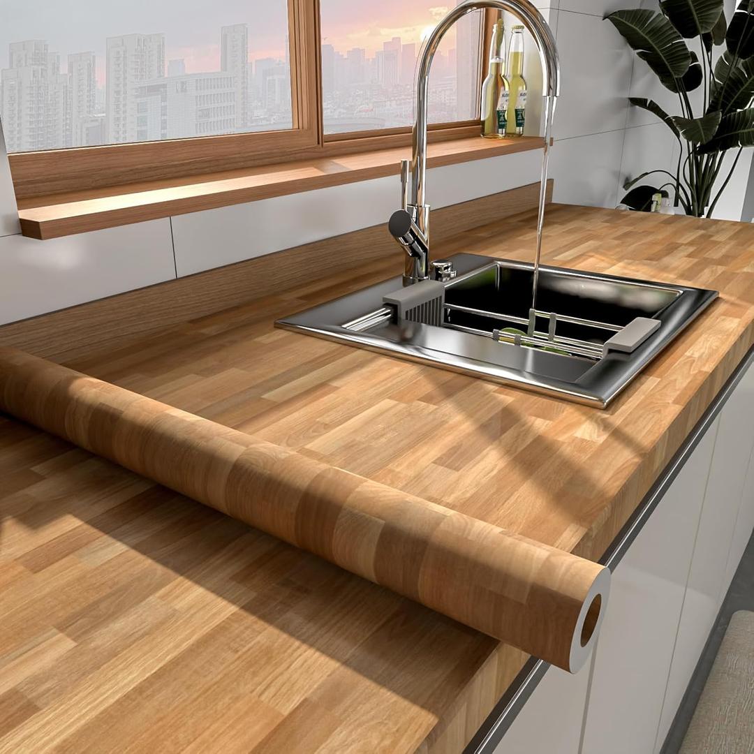 MelunMer Wood Peel and Stick Wallpaper Wood Grain Contact Paper for Cabinets Self Adhesive Removable Wallpaper Faux Wooden Contact Paper for Countertop Decorative Planks Panel 197 in L 15.7 in W
