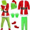 6PCS Christmas Monster Costume Mask Green Big Monster Costume Funny Santa Furry Outfit Adults (Medium)