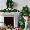 26 PCS Christmas Velvet Ornaments Decor Kit - Tree Toppers Bow, Ribbon, 12 Flocked Christmas Balls & 12 Artificial Magnolia Flowers for Green Holiday Xmas Tree Decorations (Green)