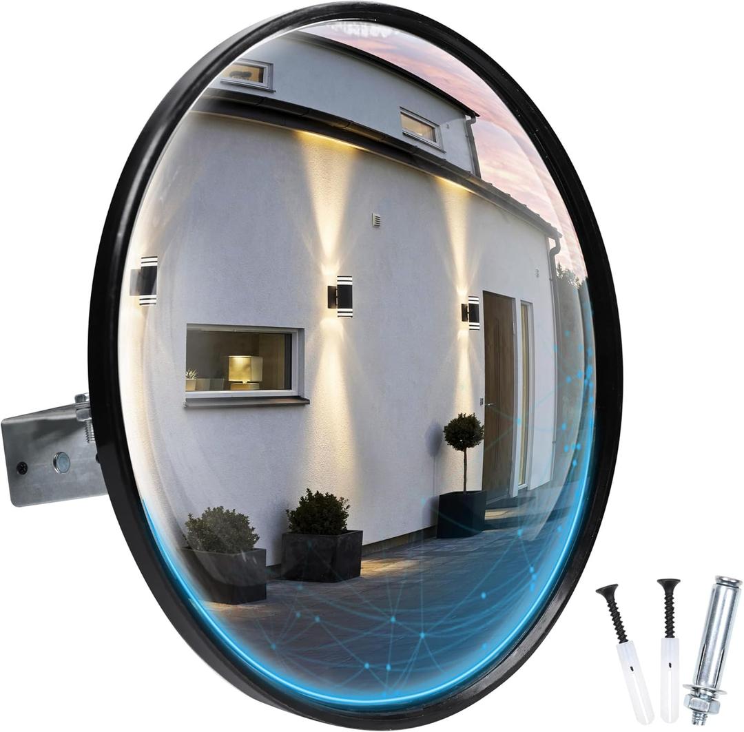 12-Inch Traffic Mirror  160 Adjustable Wide-Angle Convex Safety Mirror for Driveways, Garages, Warehouses & Parking Lots, Indoor/Outdoor Blind Spot Coverage