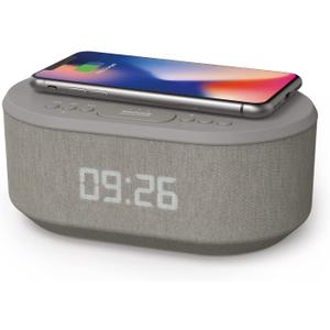 i box Dawn FM Radio, Bluetooth Wireless Speaker, Fast Charging, Clock Radio, LED Display, USB Charger, Dimmable Night Light, Alarm Clock Feature, Wireless Charger, Digital Clock, Dual Alarm (Grey) 