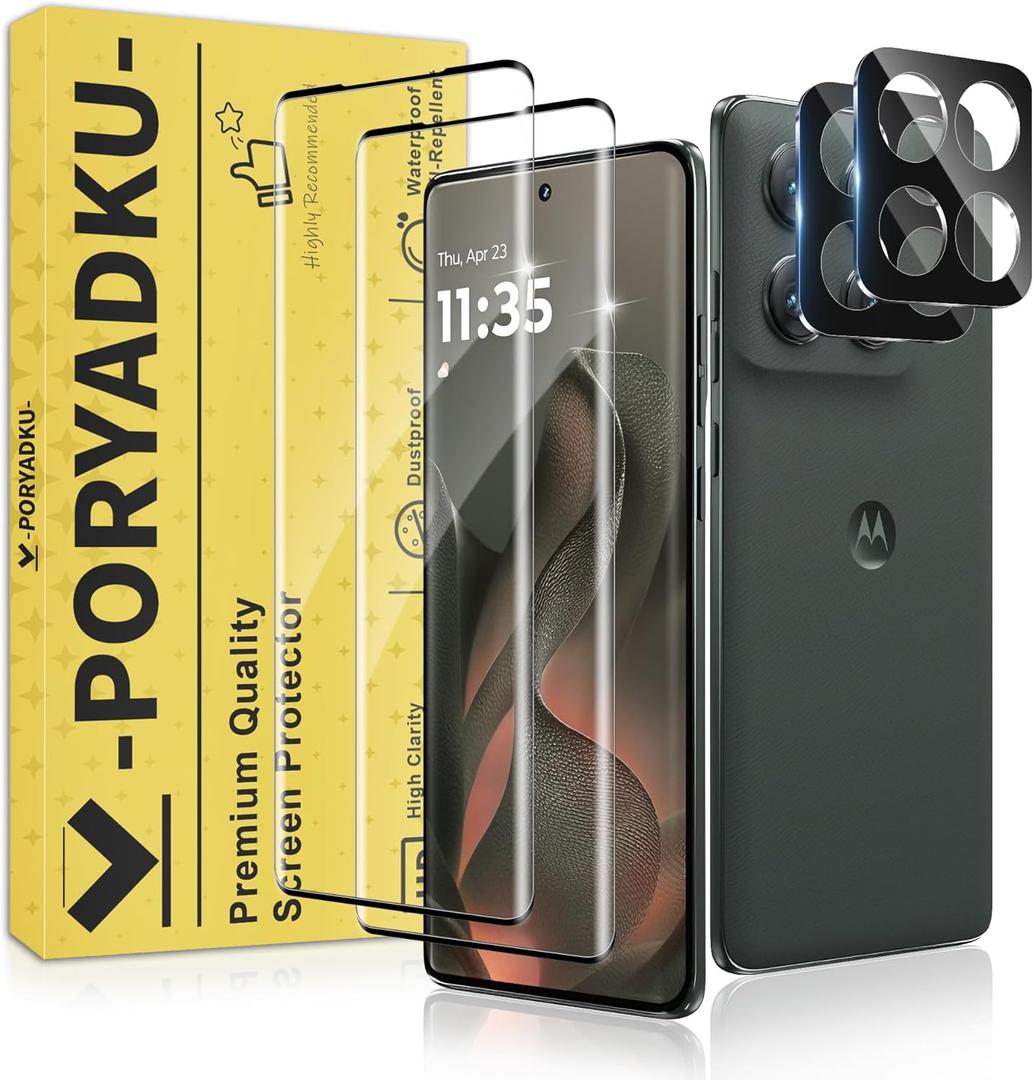 2+2 Pack for Motorola Edge 2025 Screen Protector and Camera Protectors, Fingerprint Support, Case Friendly, Bubble-Free, 9H Hardness Glass for Edge 2025