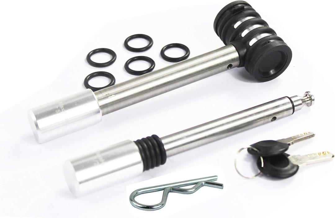 MAXXHAUL 50152 Stainless Steel Hitch Locking Pin Set 5/8" and 1/2" Diameter with Safety Clip and Anti-Rattle O-Rings for Class I, II, III, IV and V Hitch Receivers - with Aluminum Locking Head