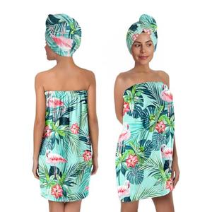 Flamingo Palm Leaves Print Body Bath Towel Wrap & Hair Towel Wrap for Women Girls, Soft Bath Shower Wrap & Hair Drying Towel Set, Quick Dry, Absorbent, Suitable for Spa, Shower, Bath, Gym, Pool (FP7)